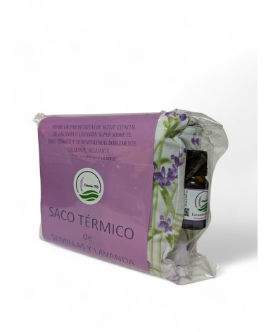SACO TÉRMICO CON FUNDA ESTAMPADA + ACEITE ESENCIAL LAVANDIN