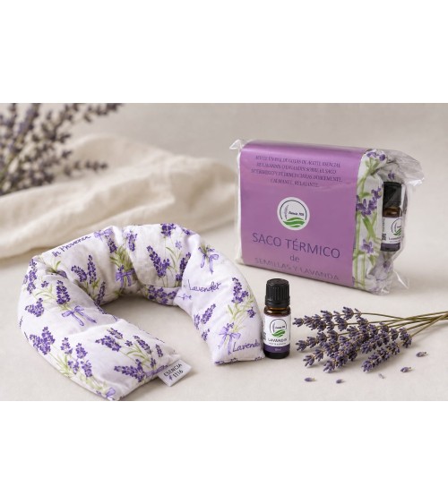 SACO TÉRMICO CON FUNDA ESTAMPADA + ACEITE ESENCIAL LAVANDIN
